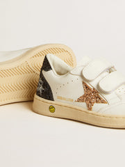 Golden Goose Junior Ball Star in white nappa with glitter star, heel tab and heel