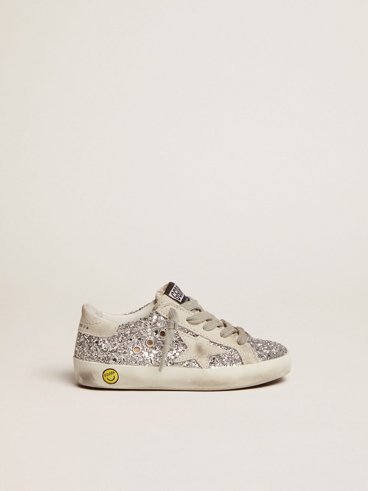 Golden Goose Junior Super-Star with silver glitter and suede details