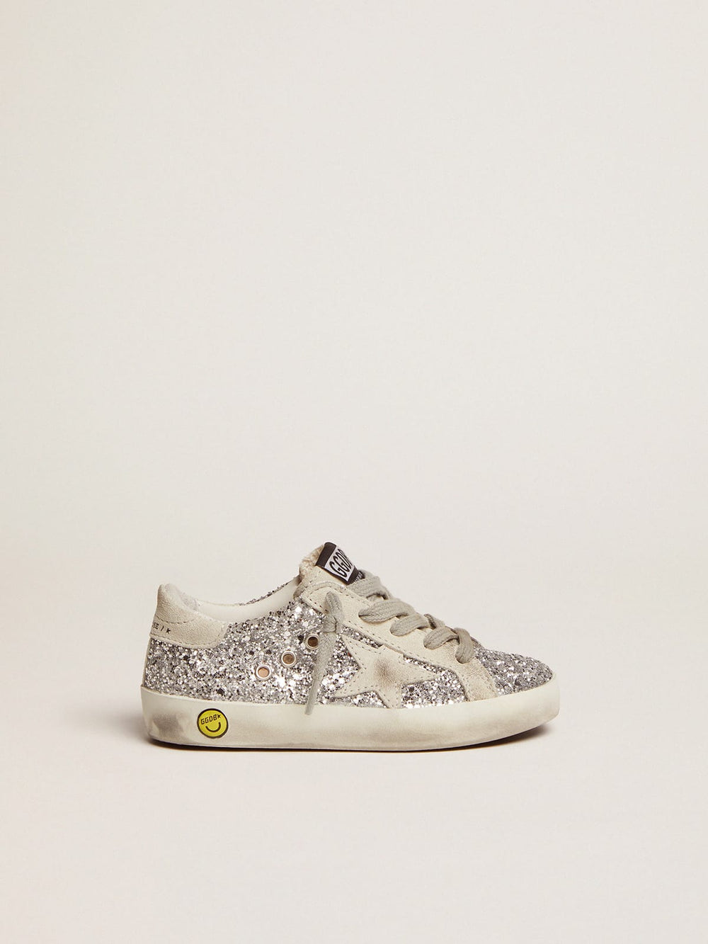 Golden Goose Junior Super-Star with silver glitter and suede details