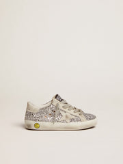 Golden Goose Junior Super-Star with silver glitter and suede details