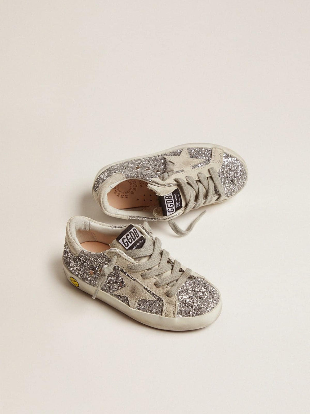 Golden Goose Junior Super-Star with silver glitter and suede details