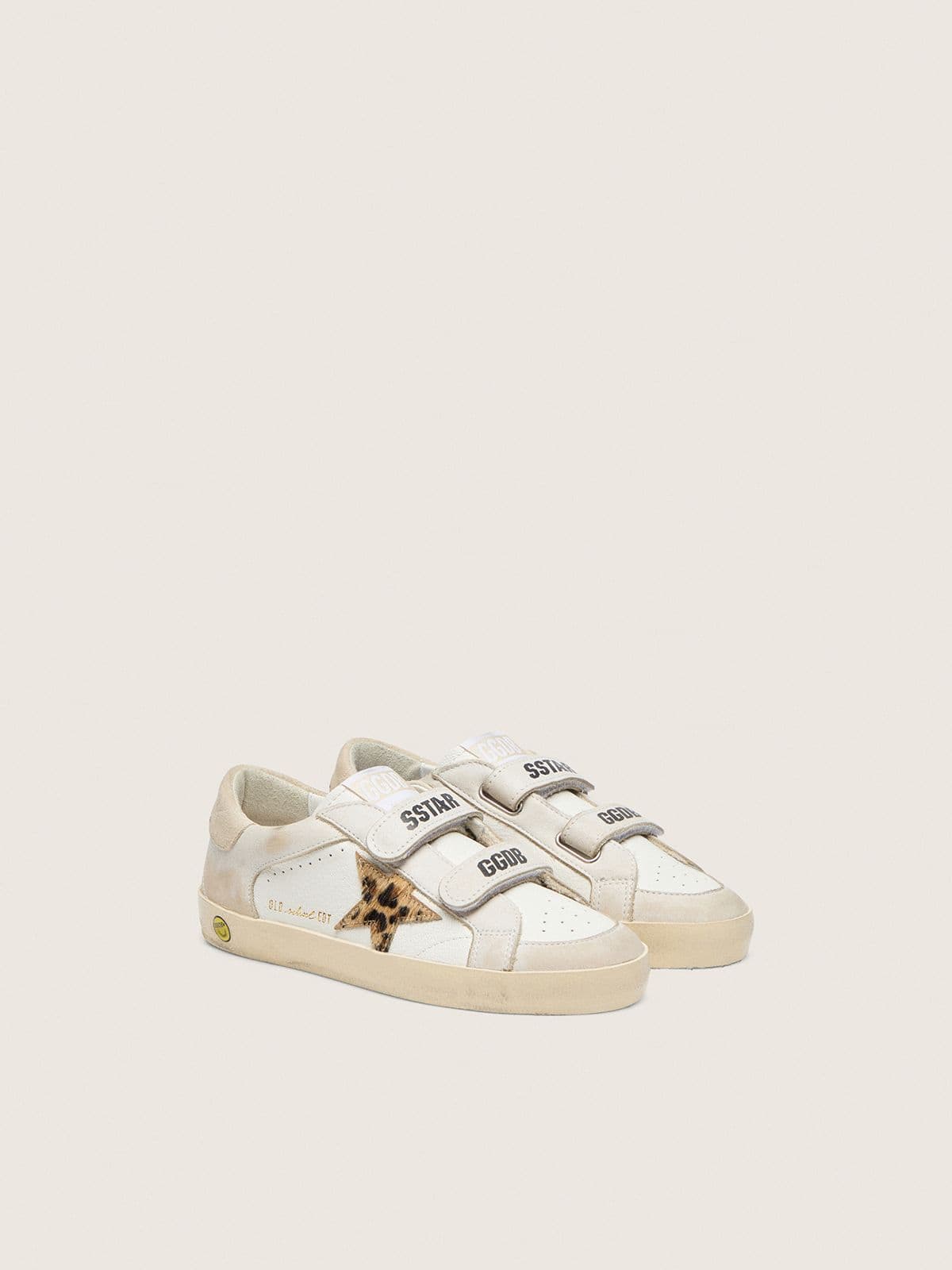 Golden Goose Junior Old School in nappa with leopard-print pony skin star and leather inserts