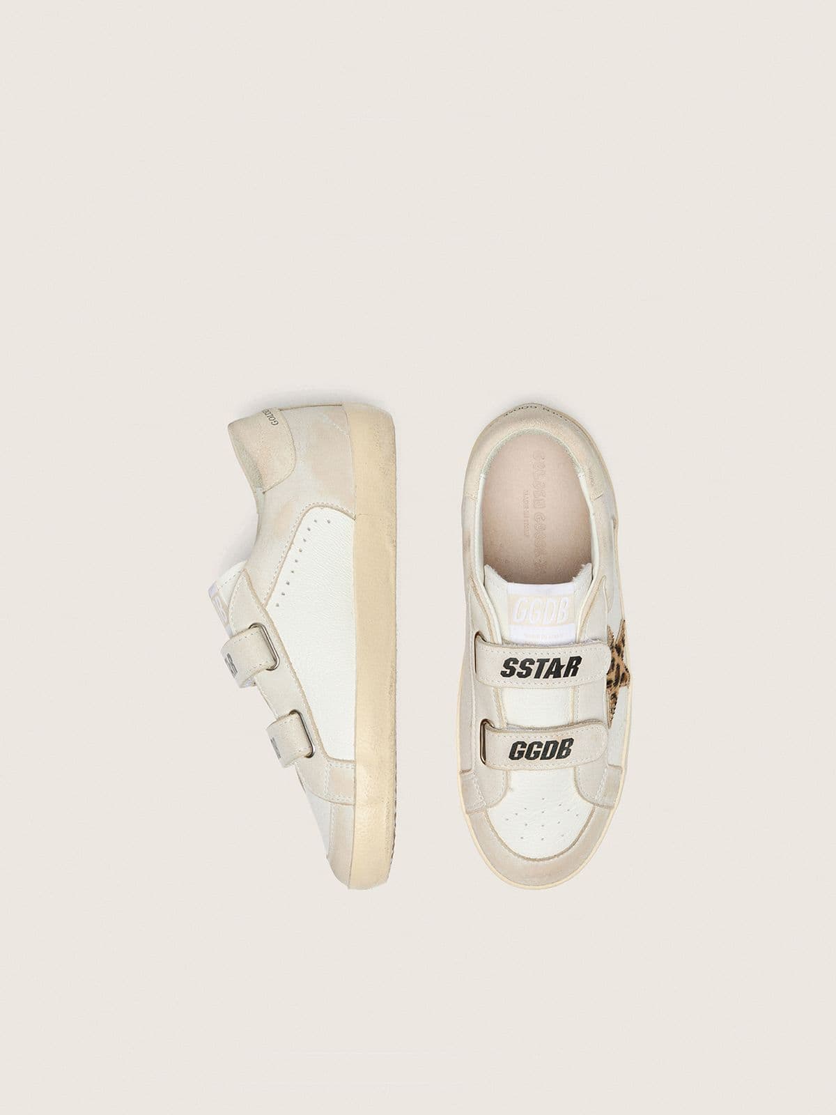 Golden Goose Junior Old School in nappa with leopard-print pony skin star and leather inserts