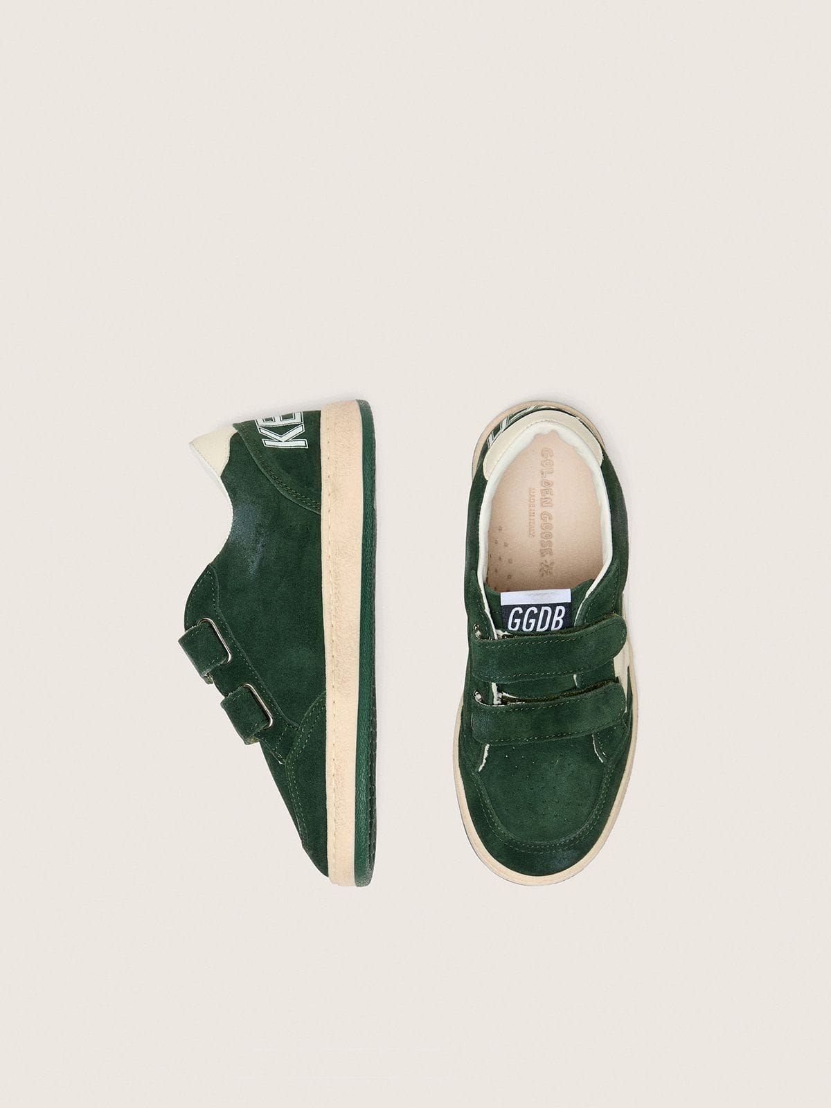 Golden Goose Junior Ball Star in forest-green suede with cream leather star and heel tab