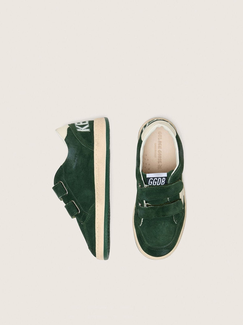 Golden Goose Junior Ball Star in forest-green suede with cream leather star and heel tab
