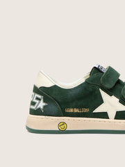 Golden Goose Junior Ball Star in forest-green suede with cream leather star and heel tab