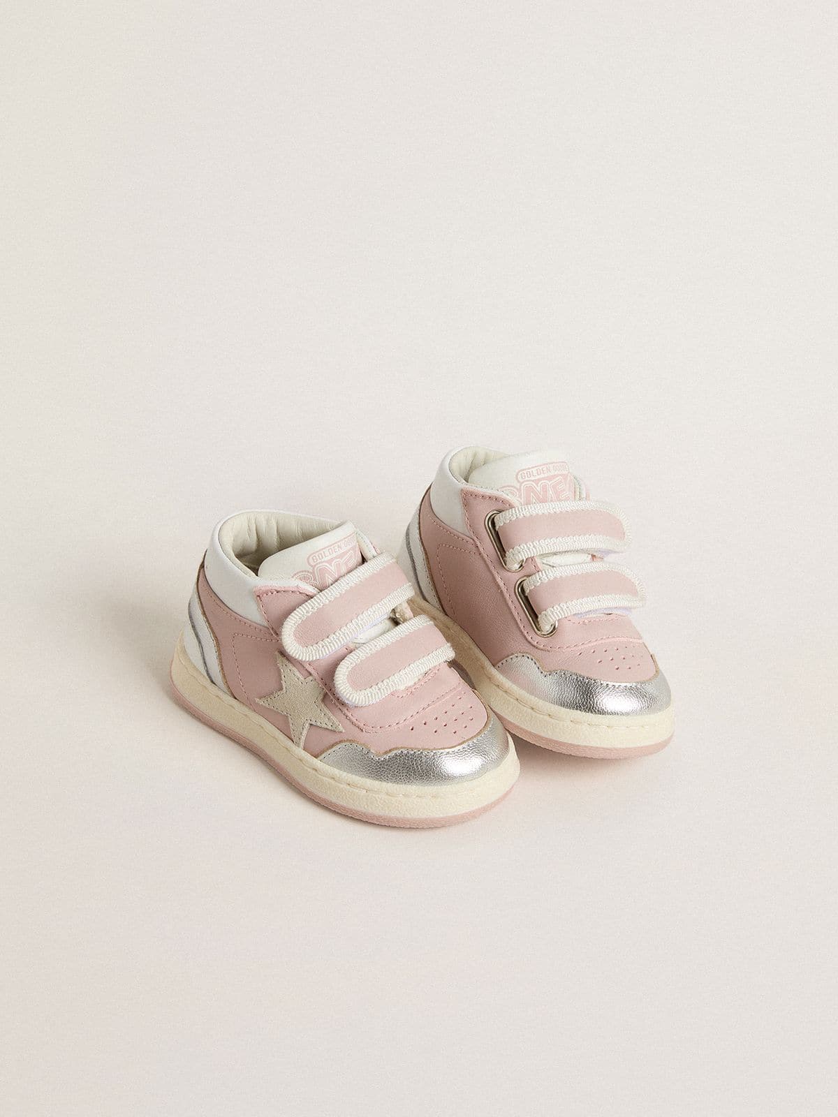 Golden Goose Junior June in pink leather with metallic leather inserts and suede star