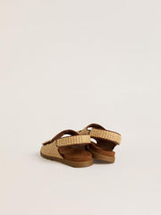 Golden Goose Noa Young sandals in beige raffia and brown leather