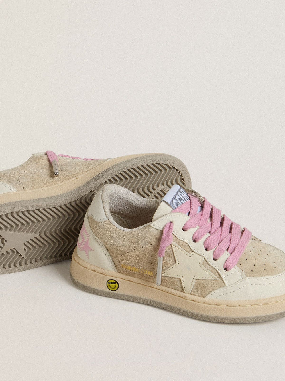 Golden Goose Junior Ball Star in pearl suede with leather star and heel tab
