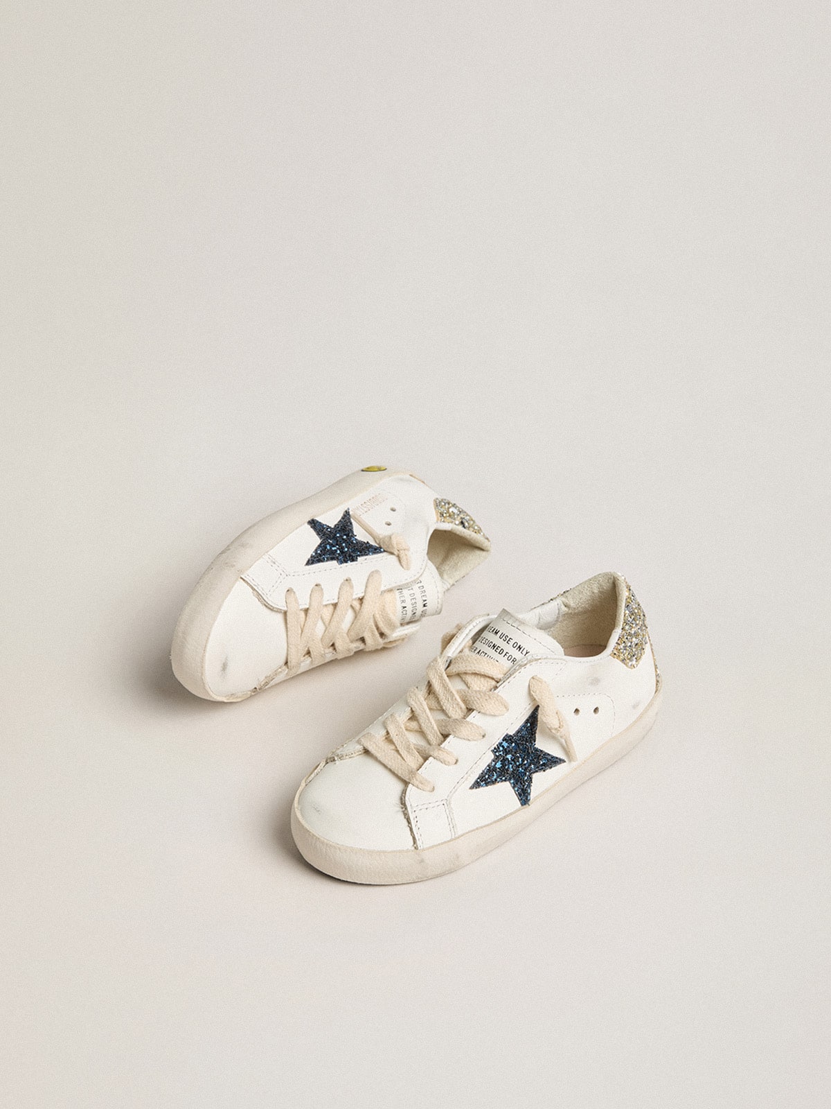 Golden Goose Junior Super-Star in leather with glitter star and heel tab
