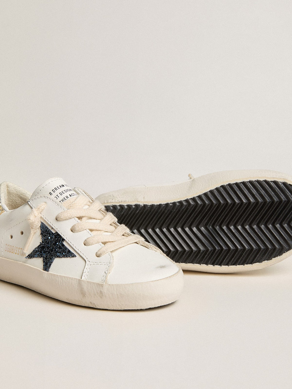 Golden Goose Junior Super-Star in leather with glitter star and heel tab