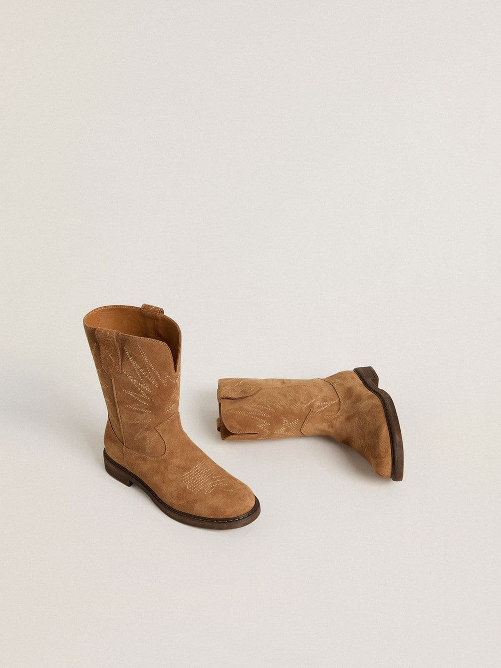 Golden Goose Wish Young boots in camel suede with star embroidery