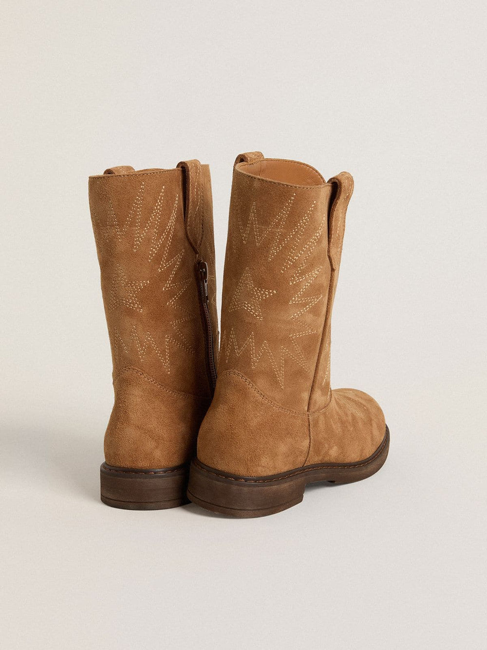 Golden Goose Wish Young boots in camel suede with star embroidery