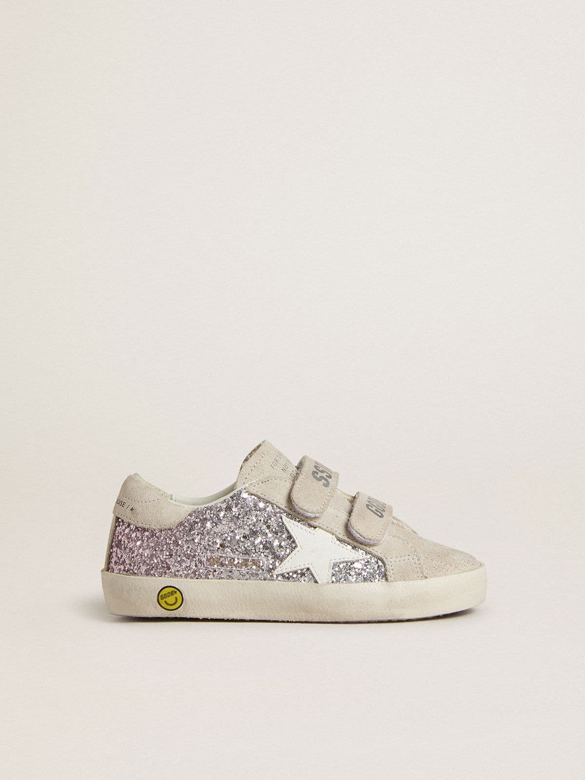 Golden Goose Junior Old School in silver and pink glitter with white leather star