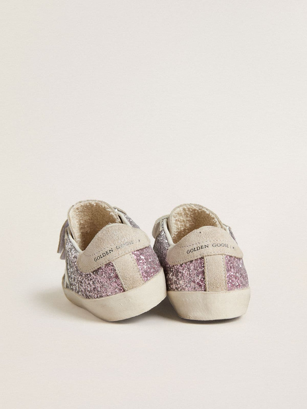 Golden Goose Junior Old School in silver and pink glitter with white leather star