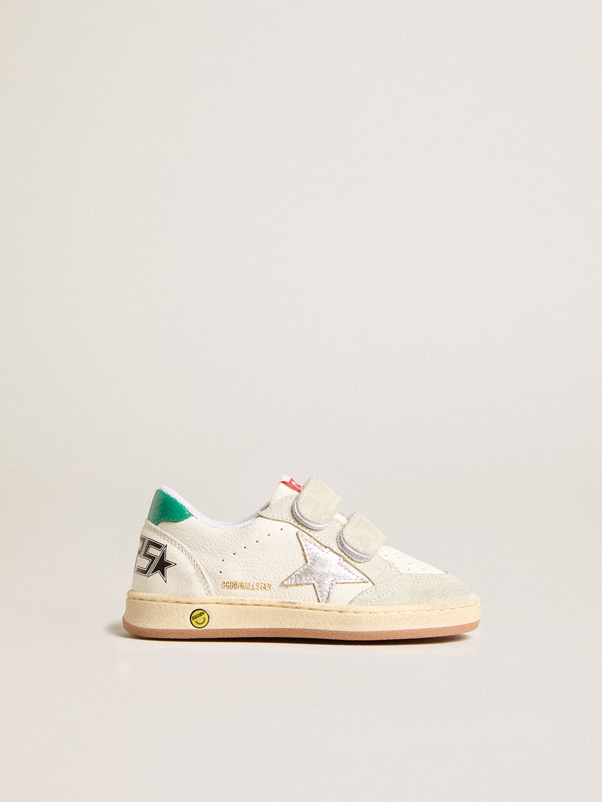 Golden Goose Junior Ball Star with silver star and green suede heel tab