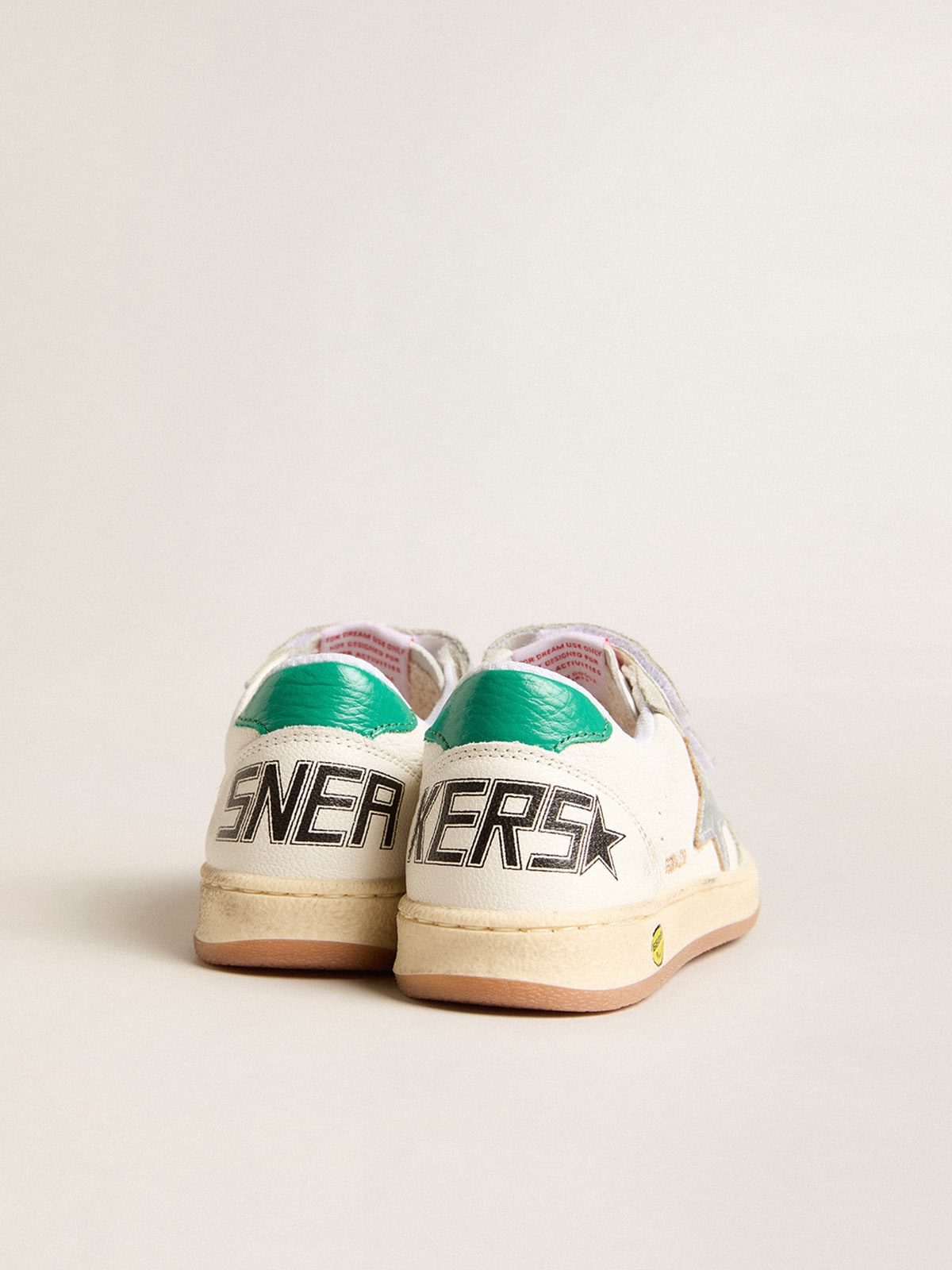 Golden Goose Junior Ball Star with silver star and green suede heel tab