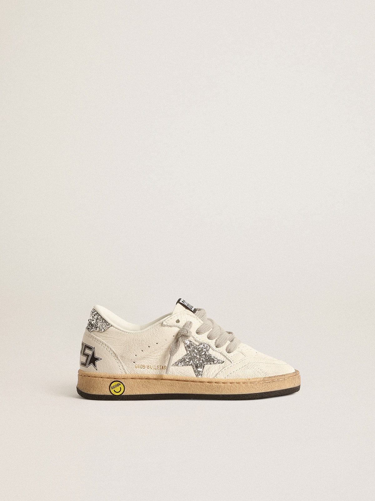 Golden Goose Ball Star Junior in nappa with silver glitter star and heel tab
