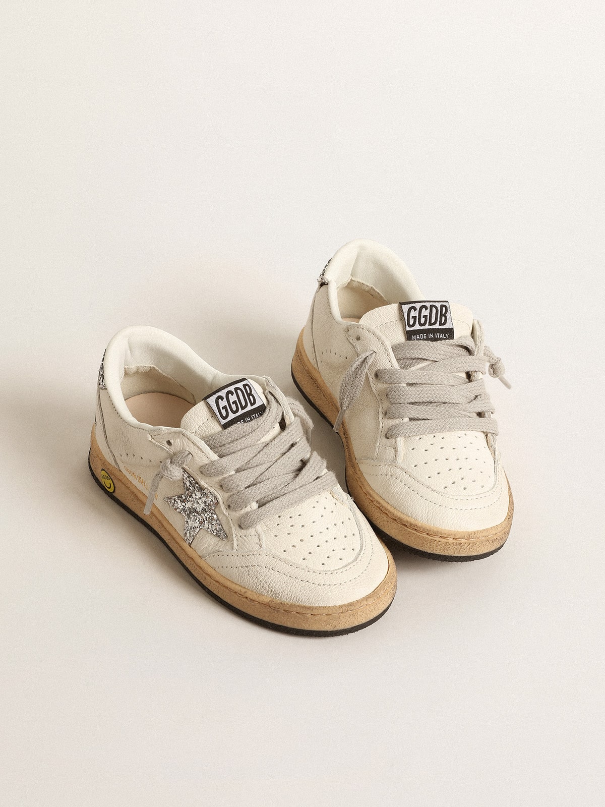 Golden Goose Ball Star Junior in nappa with silver glitter star and heel tab