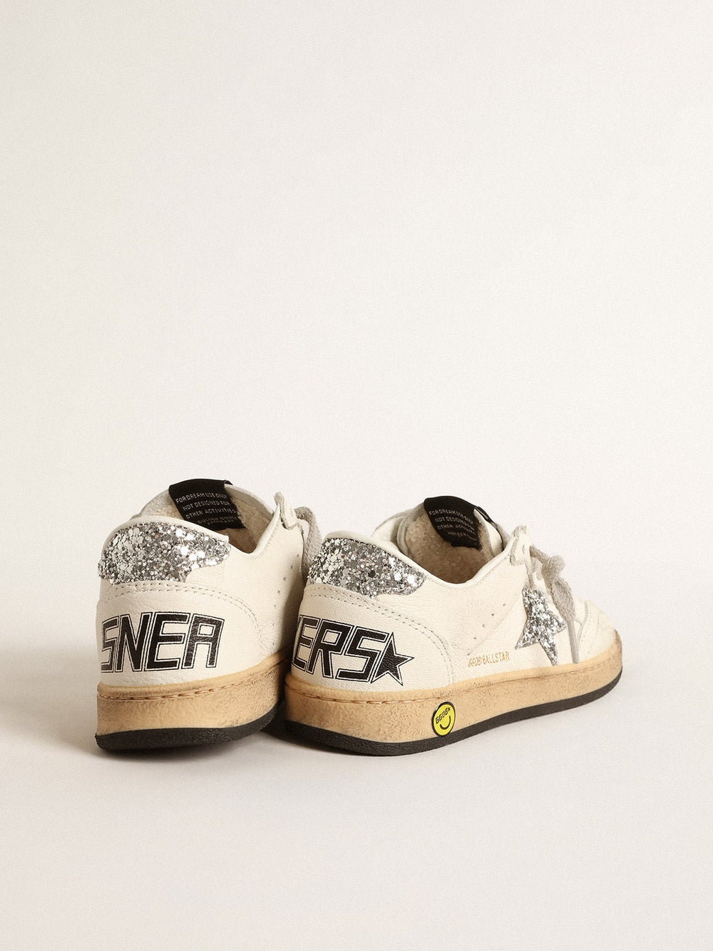Golden Goose Ball Star Junior in nappa with silver glitter star and heel tab