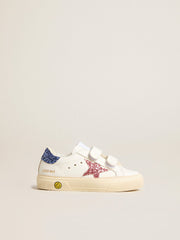 Golden Goose Junior May School in leather with glitter star and heel tab