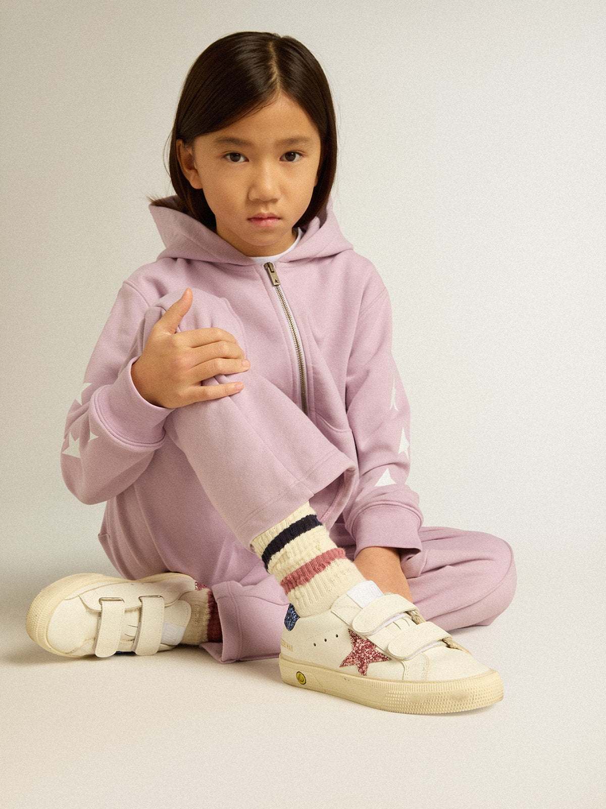 Golden Goose Junior May School in leather with glitter star and heel tab