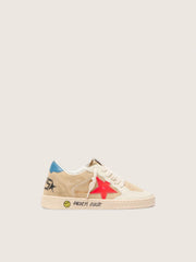 Golden Goose Ball Star Junior in beige suede with red star and light blue heel tab