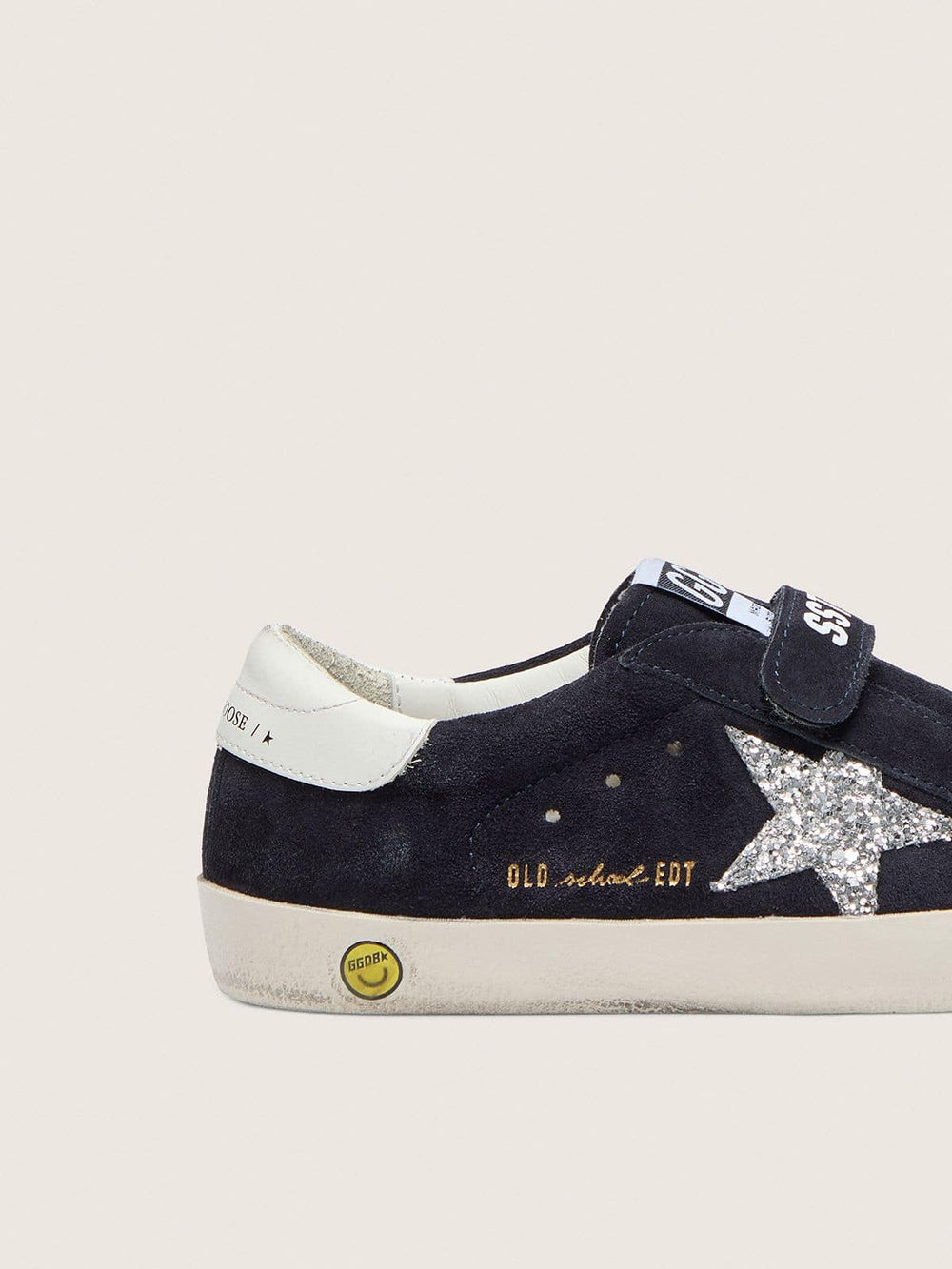 Golden Goose Junior Old School in blue suede with silver glitter star and white leather heel tab