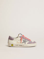 Golden Goose Junior Super-Star with silver glitter star and lilac suede inserts