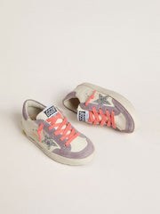 Golden Goose Junior Super-Star with silver glitter star and lilac suede inserts