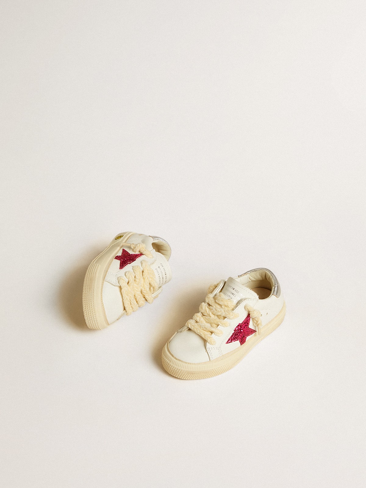 Golden Goose May Junior with fuchsia glitter star and metallic leather heel tab