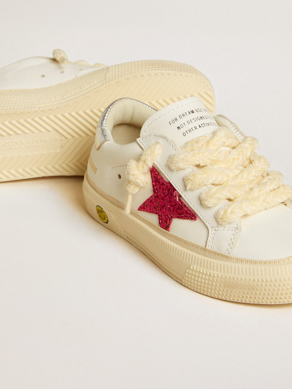 Golden Goose May Junior with fuchsia glitter star and metallic leather heel tab