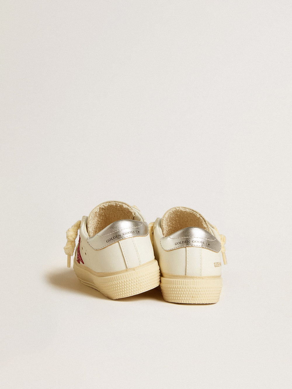Golden Goose May Junior with fuchsia glitter star and metallic leather heel tab
