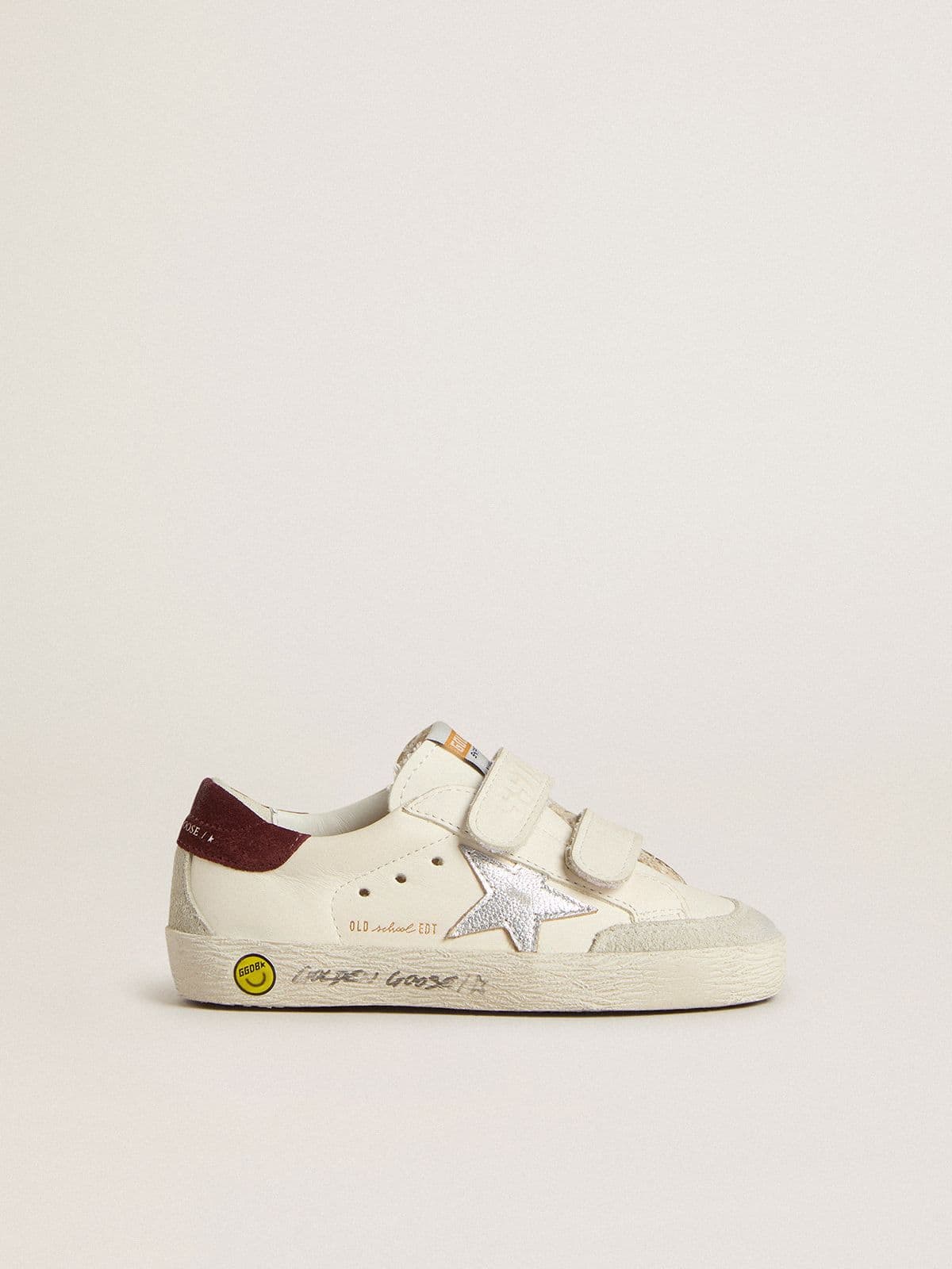 Golden Goose Junior Old School with silver metallic leather star and purple suede heel tab