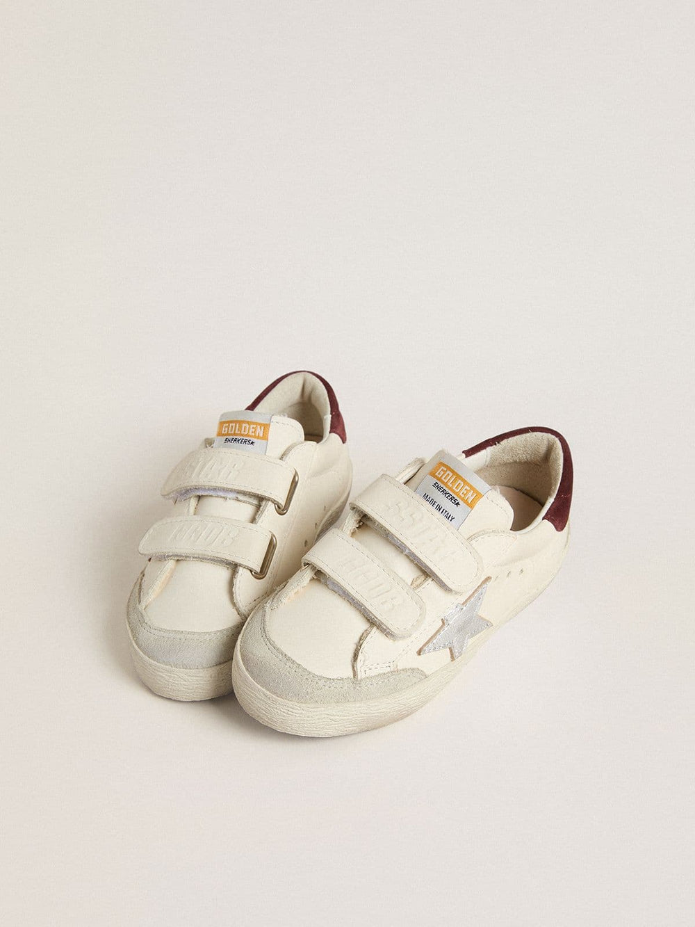 Golden Goose Junior Old School with silver metallic leather star and purple suede heel tab