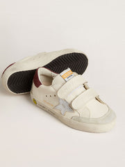 Golden Goose Junior Old School with silver metallic leather star and purple suede heel tab