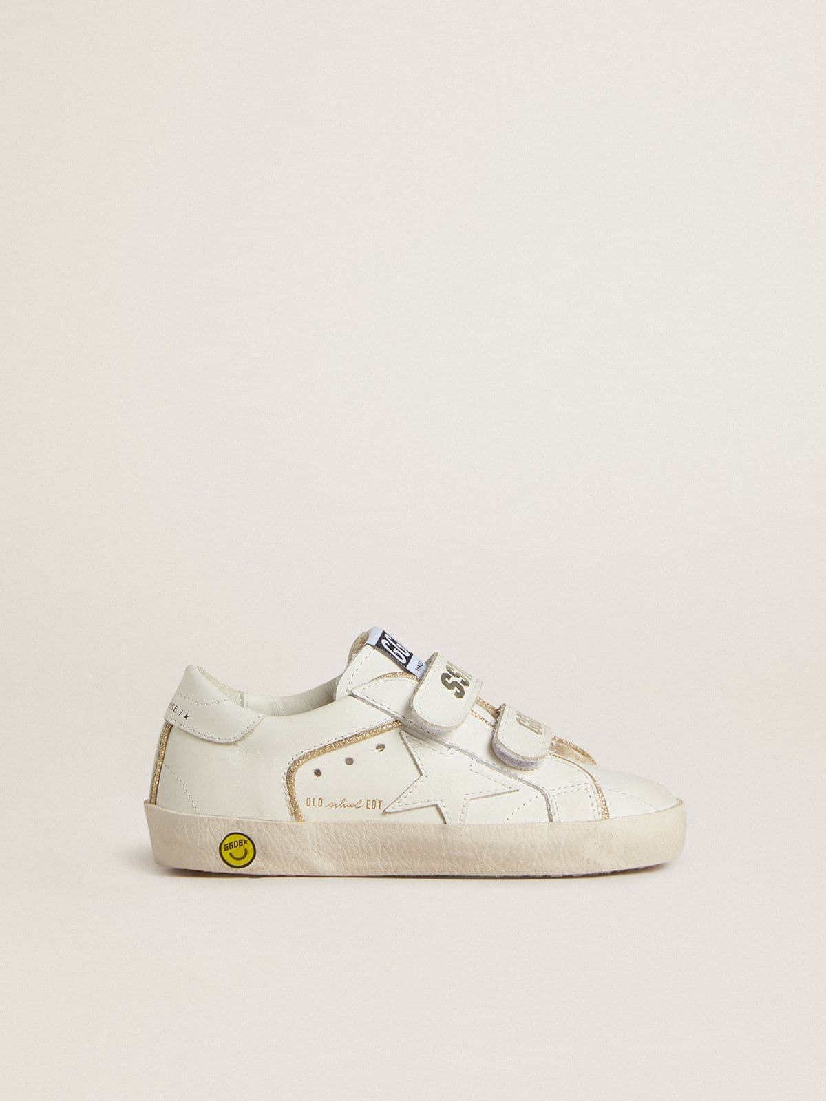 Golden Goose Junior Old School in white leather with gold details