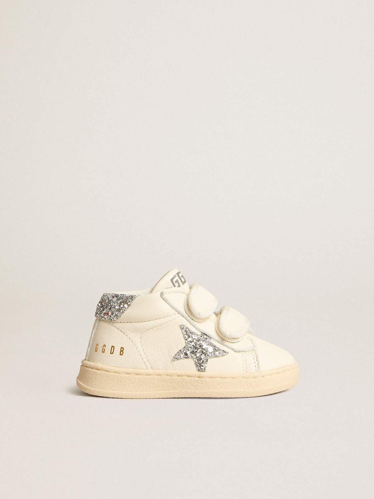 Golden Goose June in nappa leather with silver glitter star and heel tab