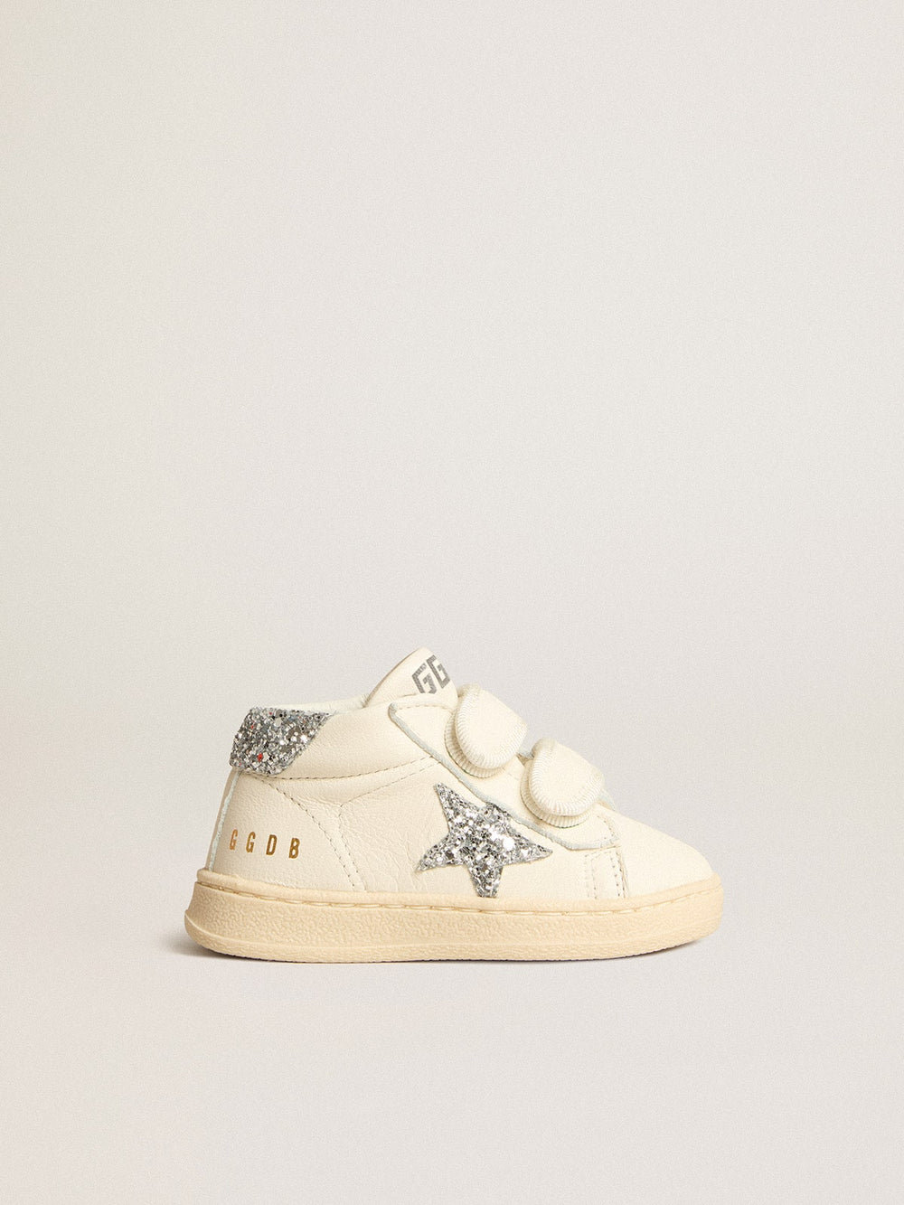 Golden Goose June in nappa leather with silver glitter star and heel tab