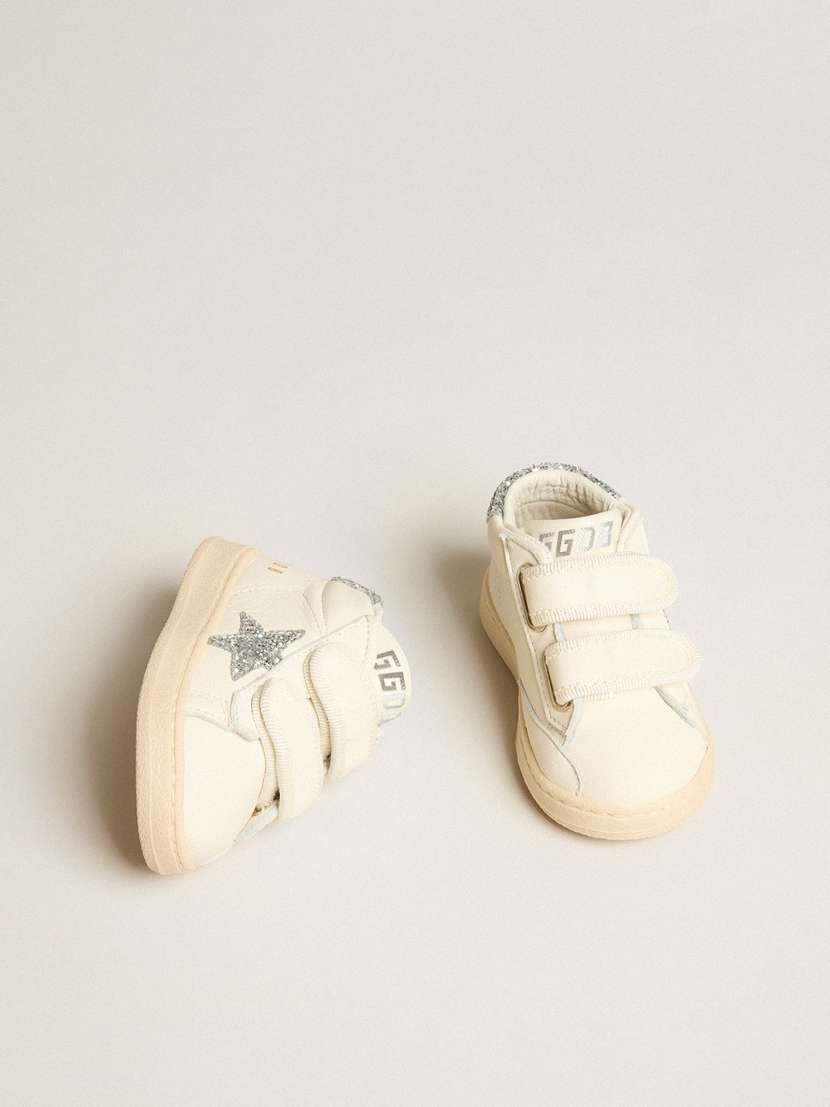 Golden Goose June in nappa leather with silver glitter star and heel tab