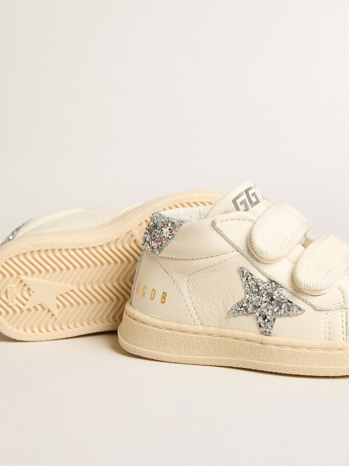 Golden Goose June in nappa leather with silver glitter star and heel tab