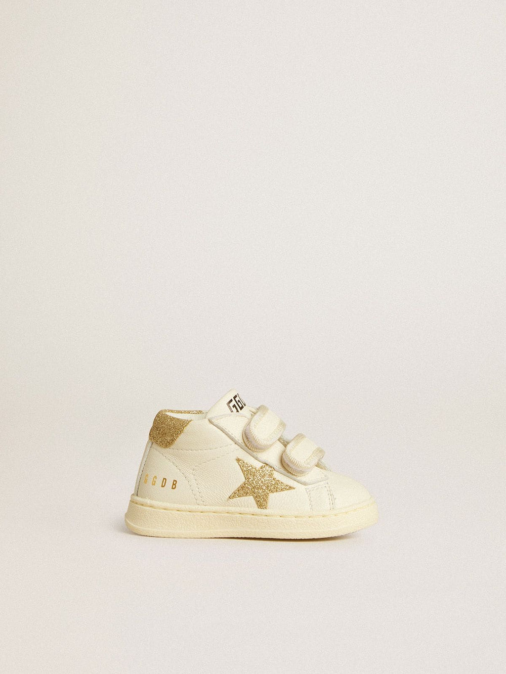 Golden Goose June Junior in white nappa leather with gold glitter star and heel tab