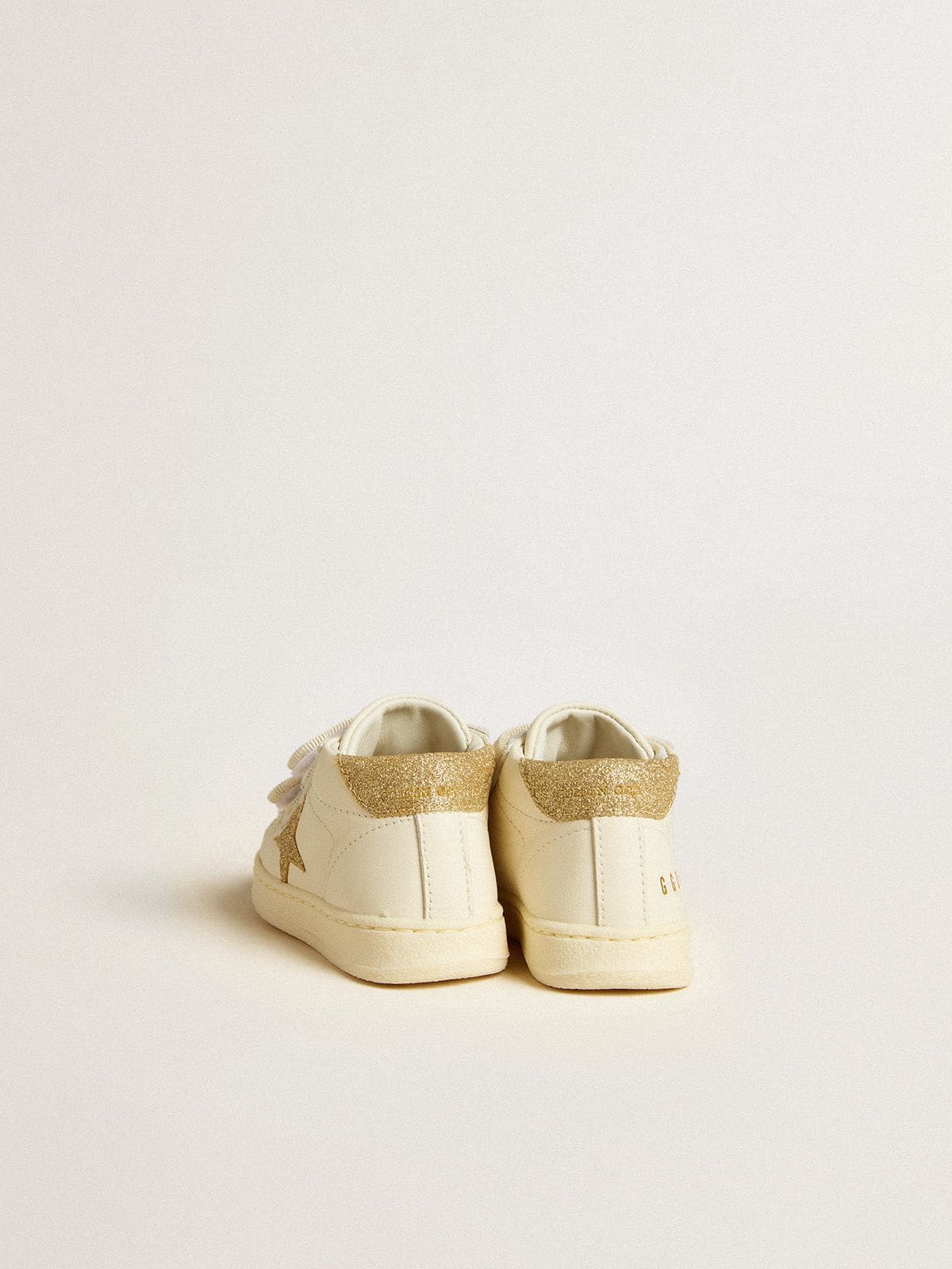 Golden Goose June Junior in white nappa leather with gold glitter star and heel tab