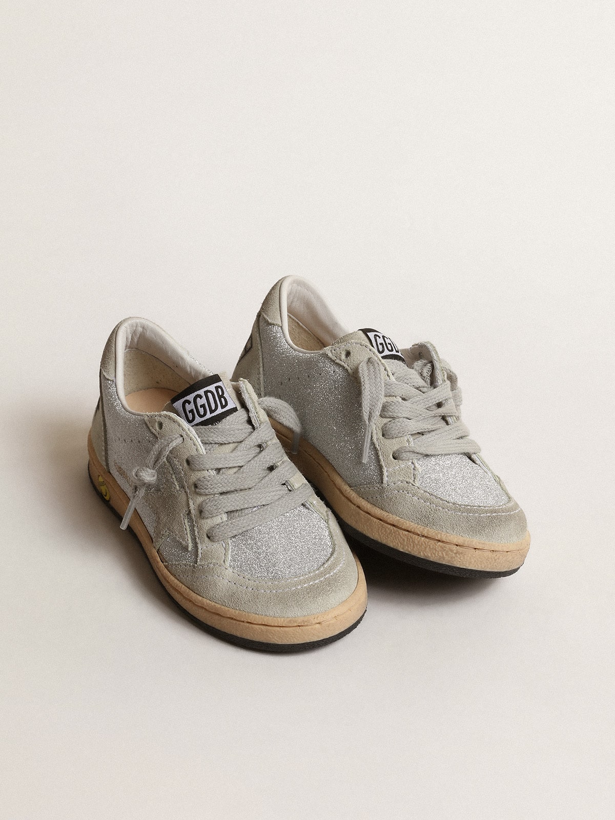 Golden Goose Ball Star Young in glitter with ice-gray suede inserts