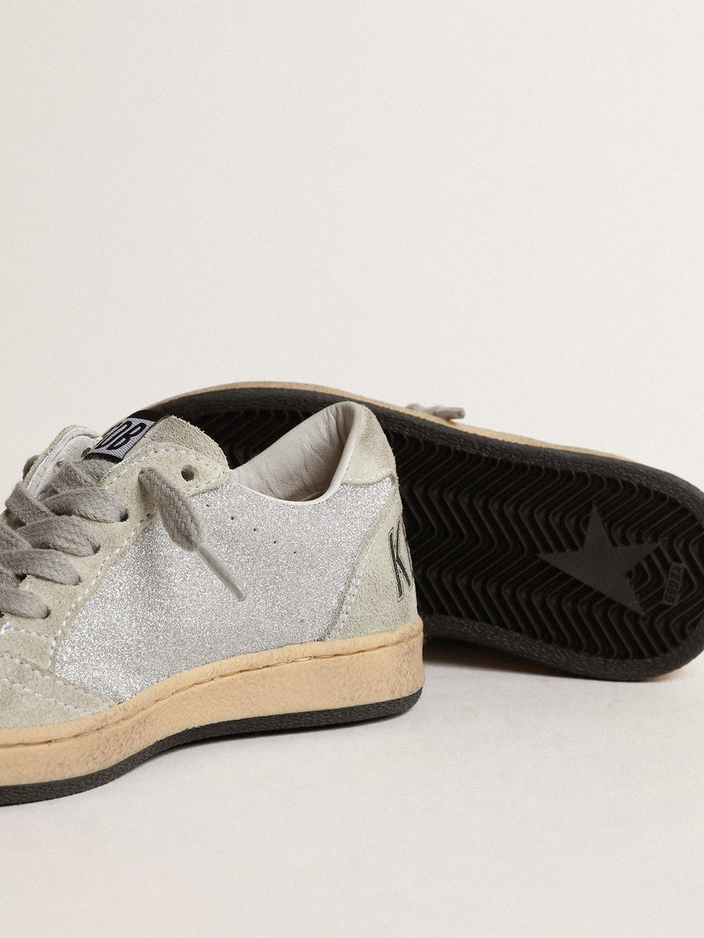 Golden Goose Ball Star Young in glitter with ice-gray suede inserts