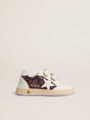 Golden Goose Young Ball Star in purple glitter with white leather star and heel tab