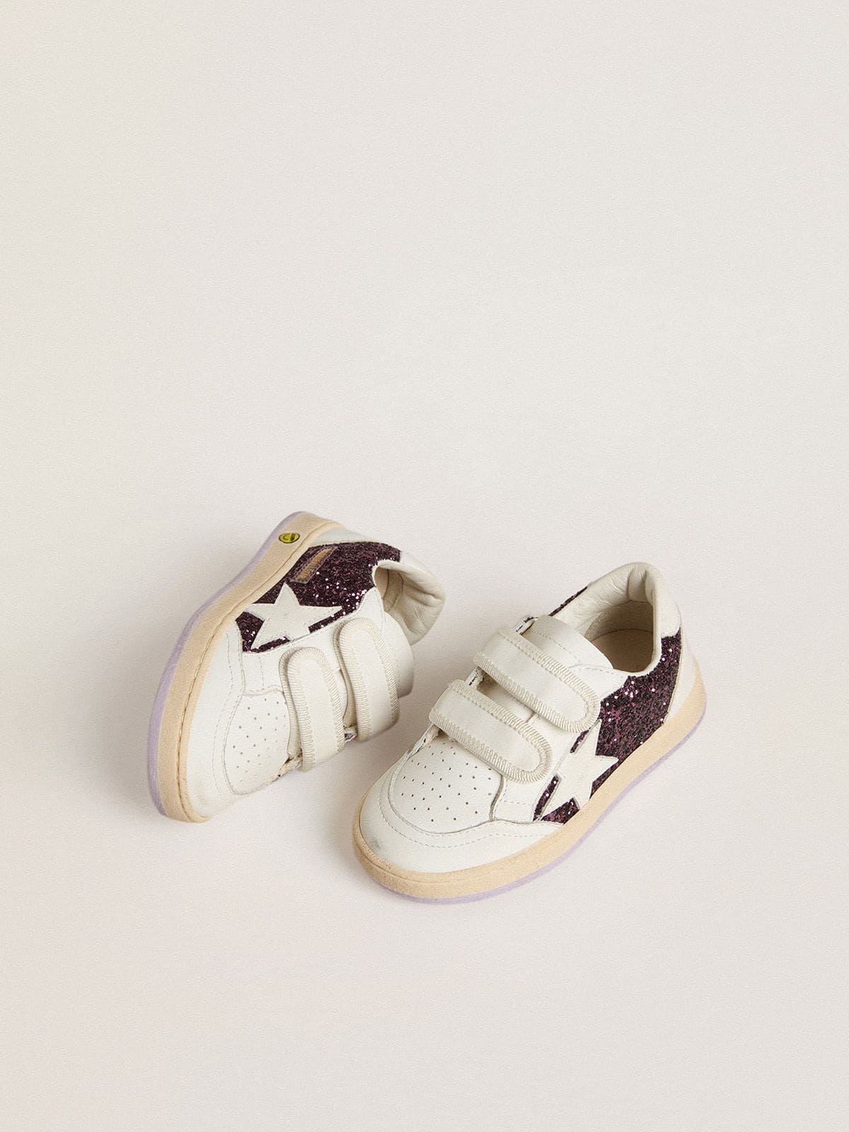 Golden Goose Young Ball Star in purple glitter with white leather star and heel tab