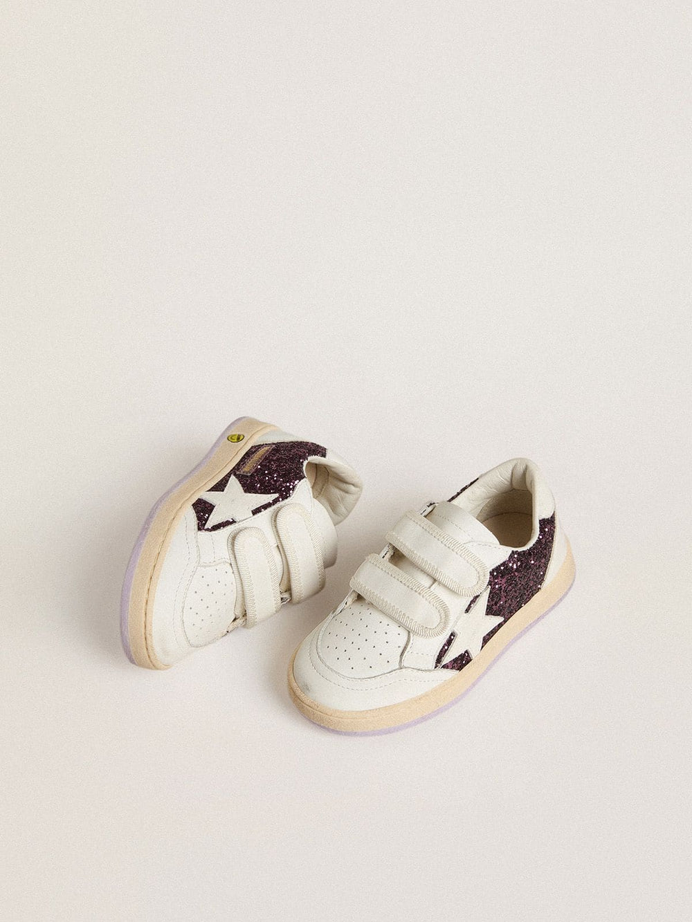 Golden Goose Young Ball Star in purple glitter with white leather star and heel tab