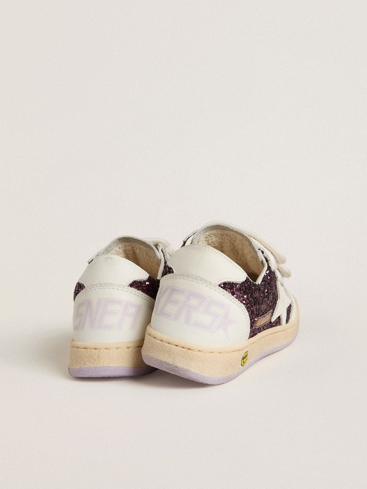 Golden Goose Young Ball Star in purple glitter with white leather star and heel tab