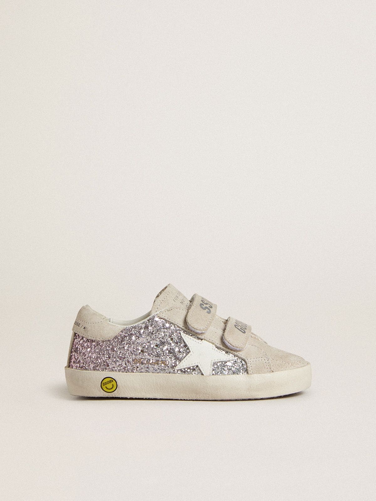 Golden Goose Young Old School in silver and pink glitter with white leather star
